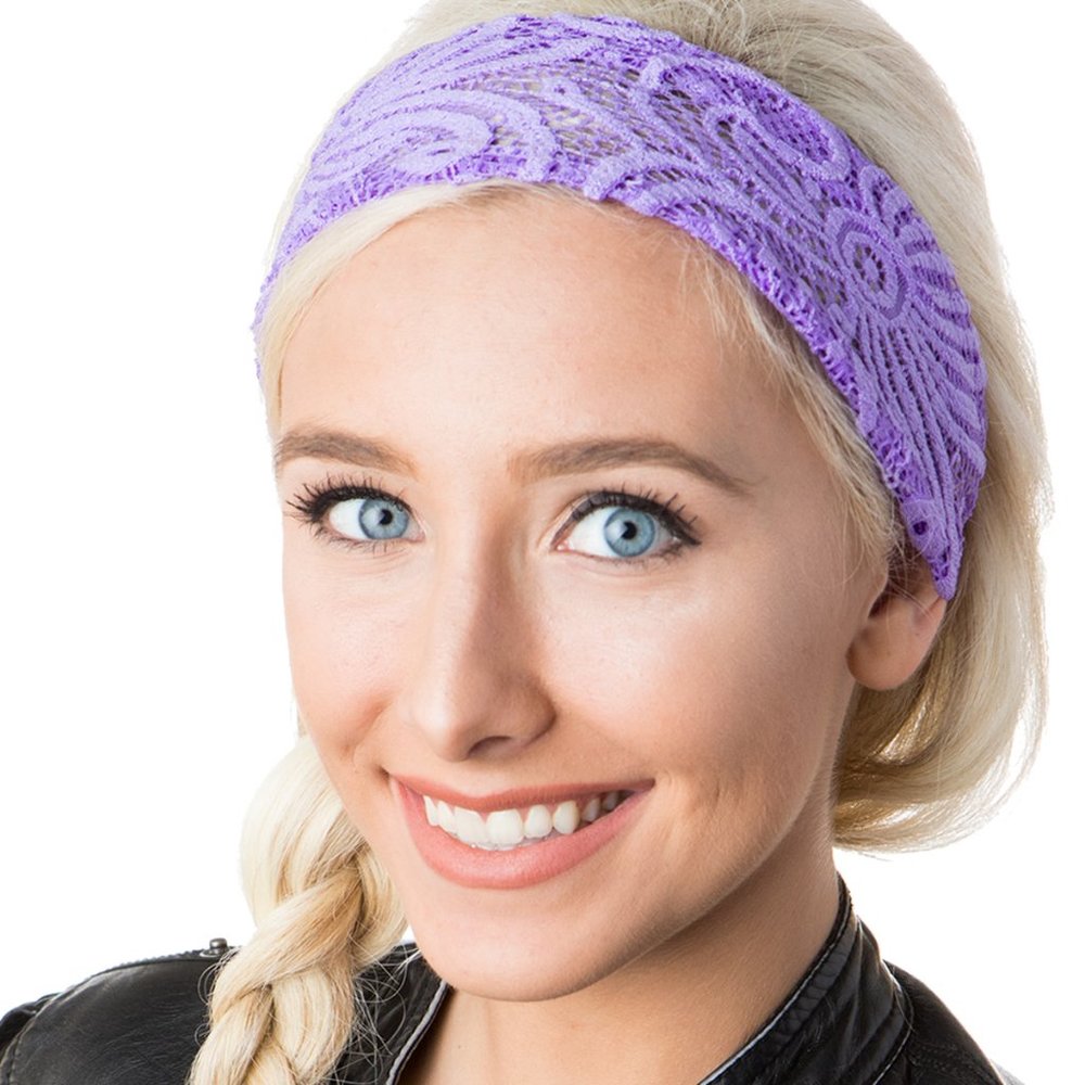 Hipsy Xflex Adjustable & Stretchy Spandex Lace Purple Headband